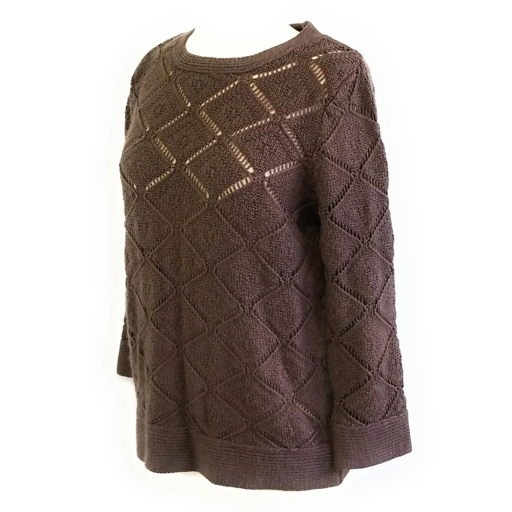 MISSGUIDED Brown 3/4 Sleeve Open Knit Sweater M - Picture 3 of 8